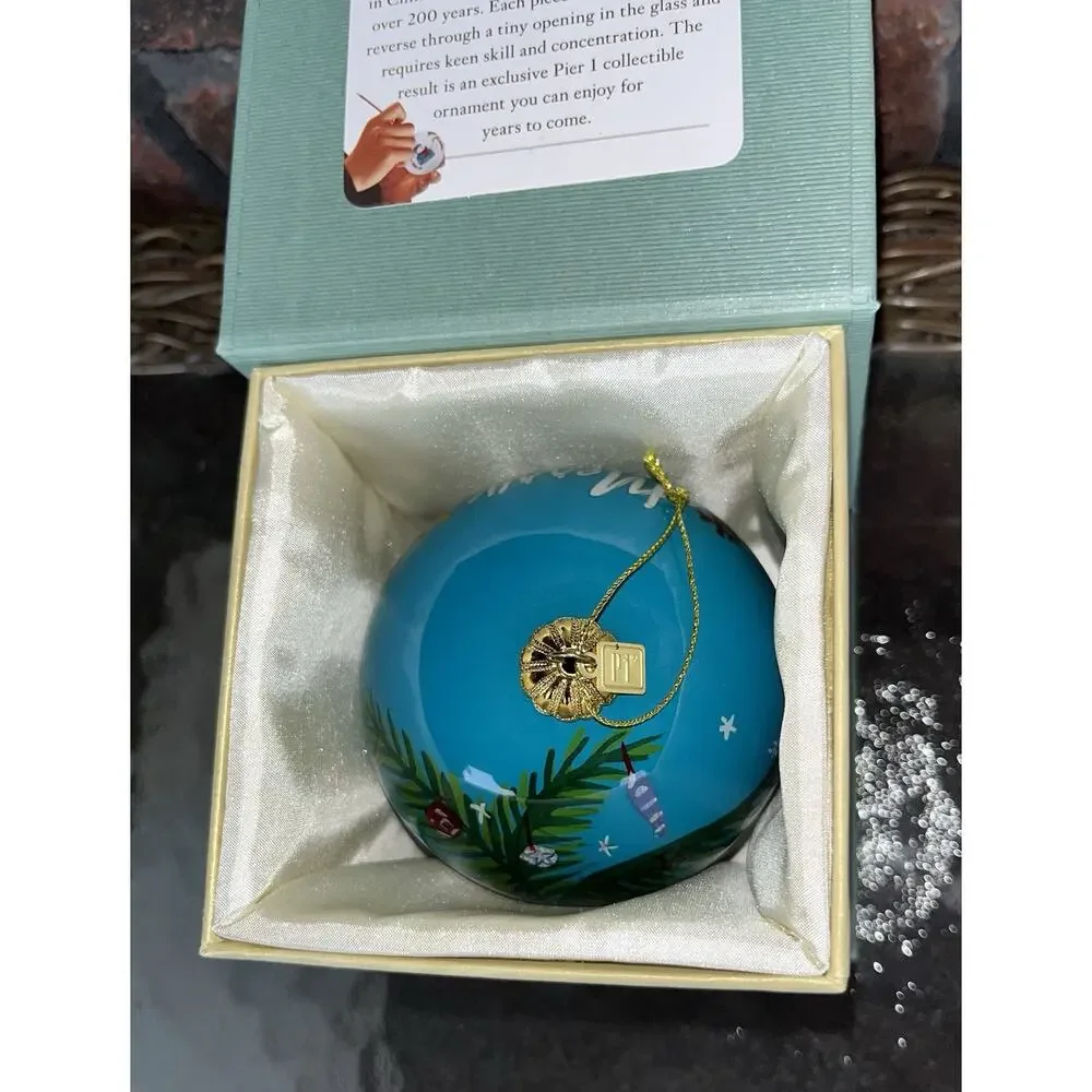 Pier 1 Li Bien 2019 Palm Tree Glass Coastal Christmas Ornament Hand Painted